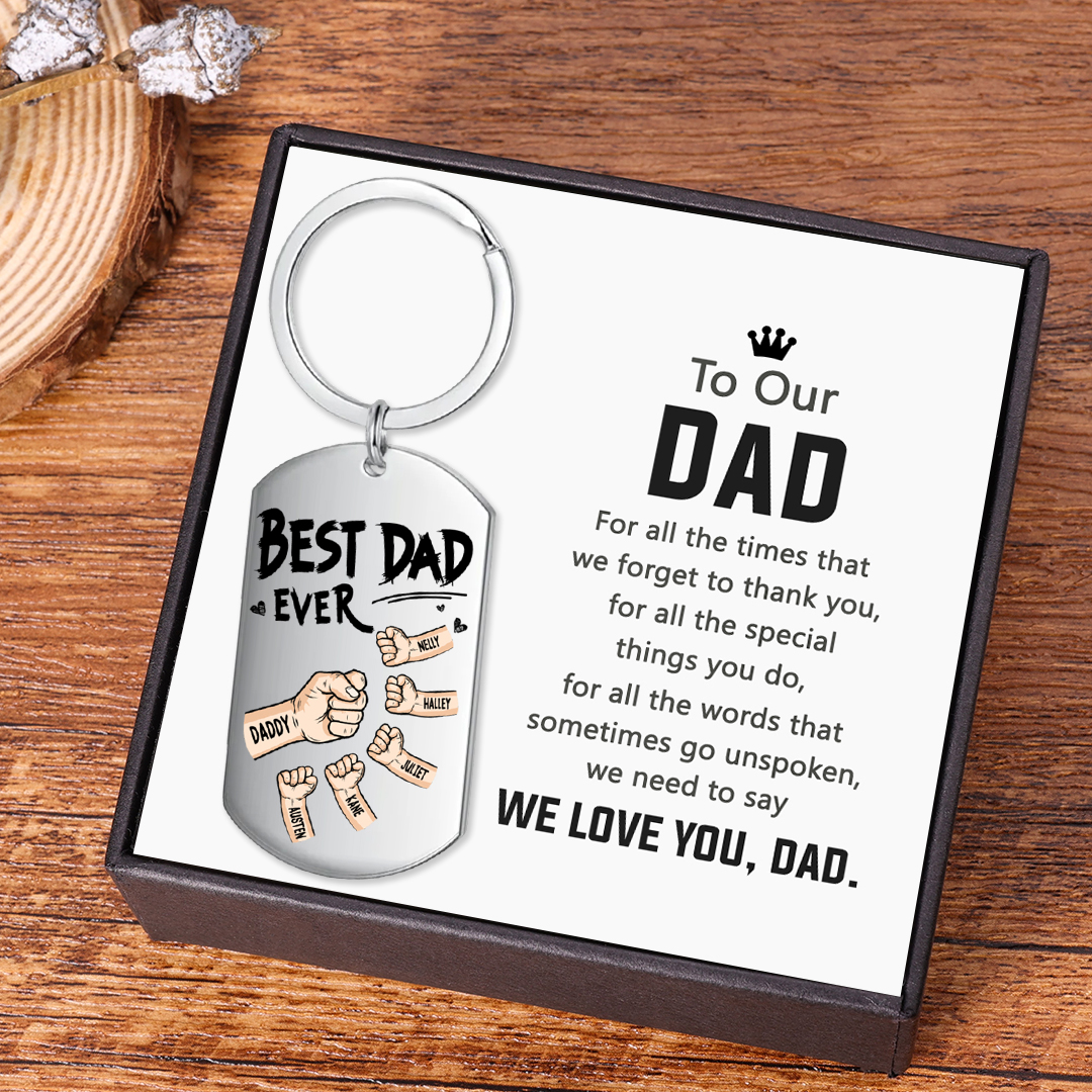 Personalised 6 Names Keychain Custom Fist Bump Keychain Father's Day Gift Best Dad Ever-Jessemade AU