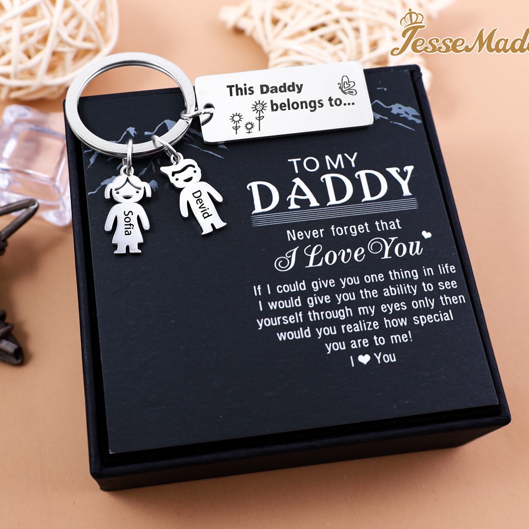 Personalised Kid Charm Keychain Engraved 2 Names Family Keychain for Him-Jessemade AU
