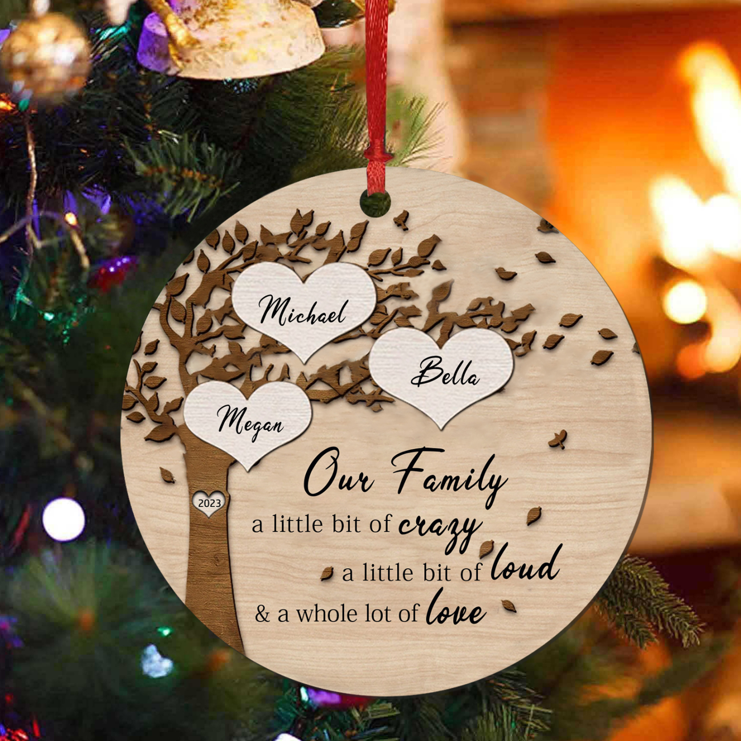 3 Names - Personalised Christmas Tree Ornaments Tree of Life Pendant with Name Wooden Gifts for Family and Friends-Jessemade AU