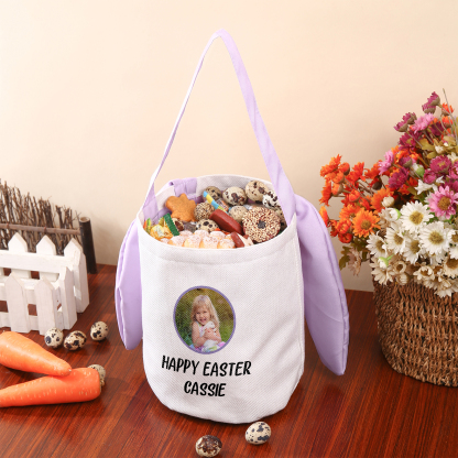 Personalised Photo Bunny Tote Bag Custom Name & Text Bucket Bag Bunny Basket Easter Gifts-Jessemade AU