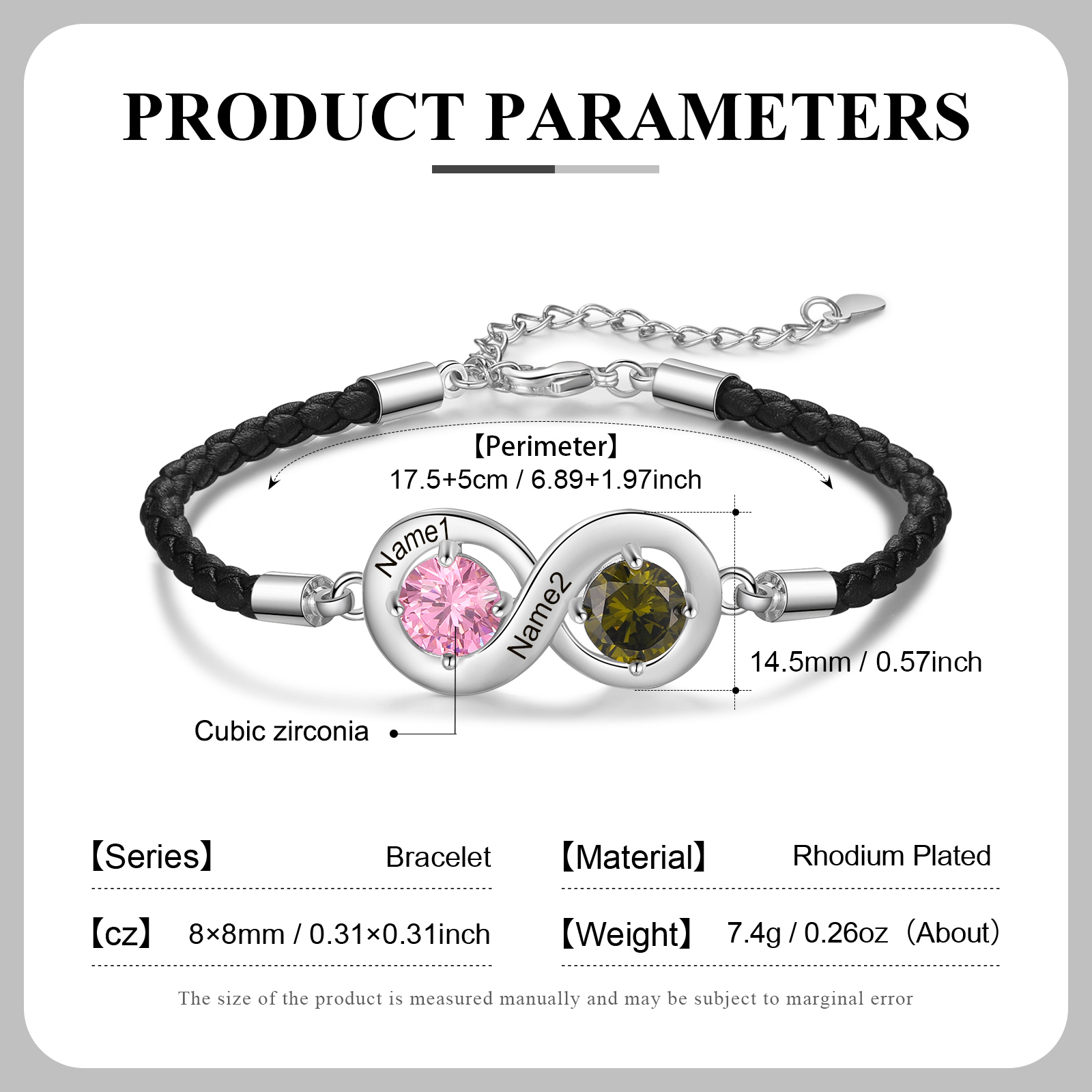 Personalised Infinity Bracelets Custom 2 Birthstones & 2 Names Adjustable Bracelet Gift for Her-Jessemade AU