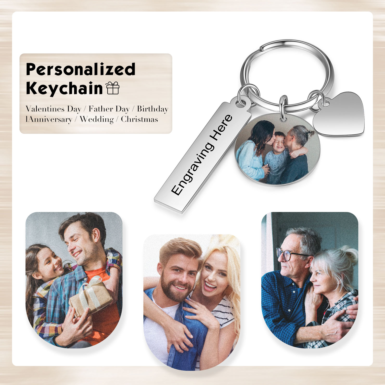 Personalised Photo Keychain Custom Text Keychain Stainless Steel Gifts For Him/Her-Jessemade AU