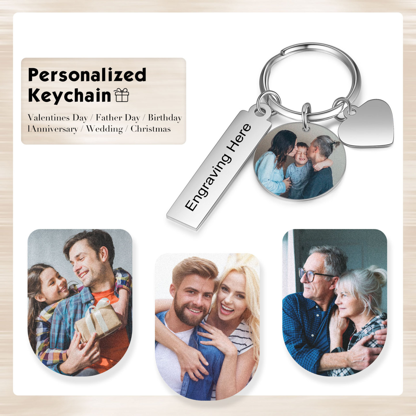 Personalised Photo Keychain Custom Text Keychain Stainless Steel Gifts For Him/Her-Jessemade AU