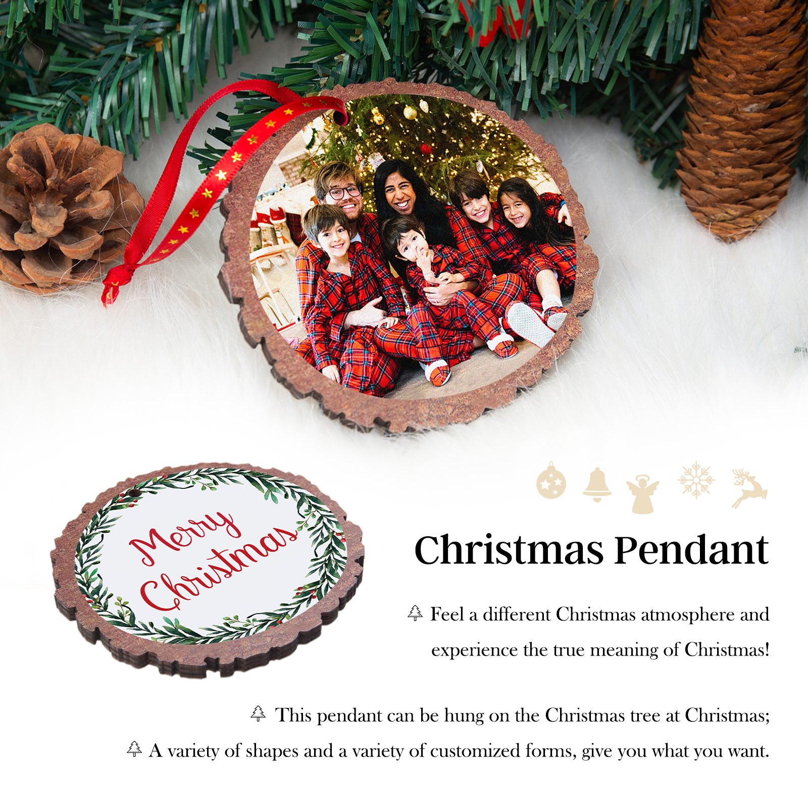 Christmas Round Ornament Custom Photo Wooden Family Ornament-Jessemade AU