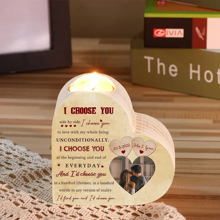 Personalised Couple Heart Candle Holder I Choose You Wooden Candlesticks Valentines Gift-Jessemade AU