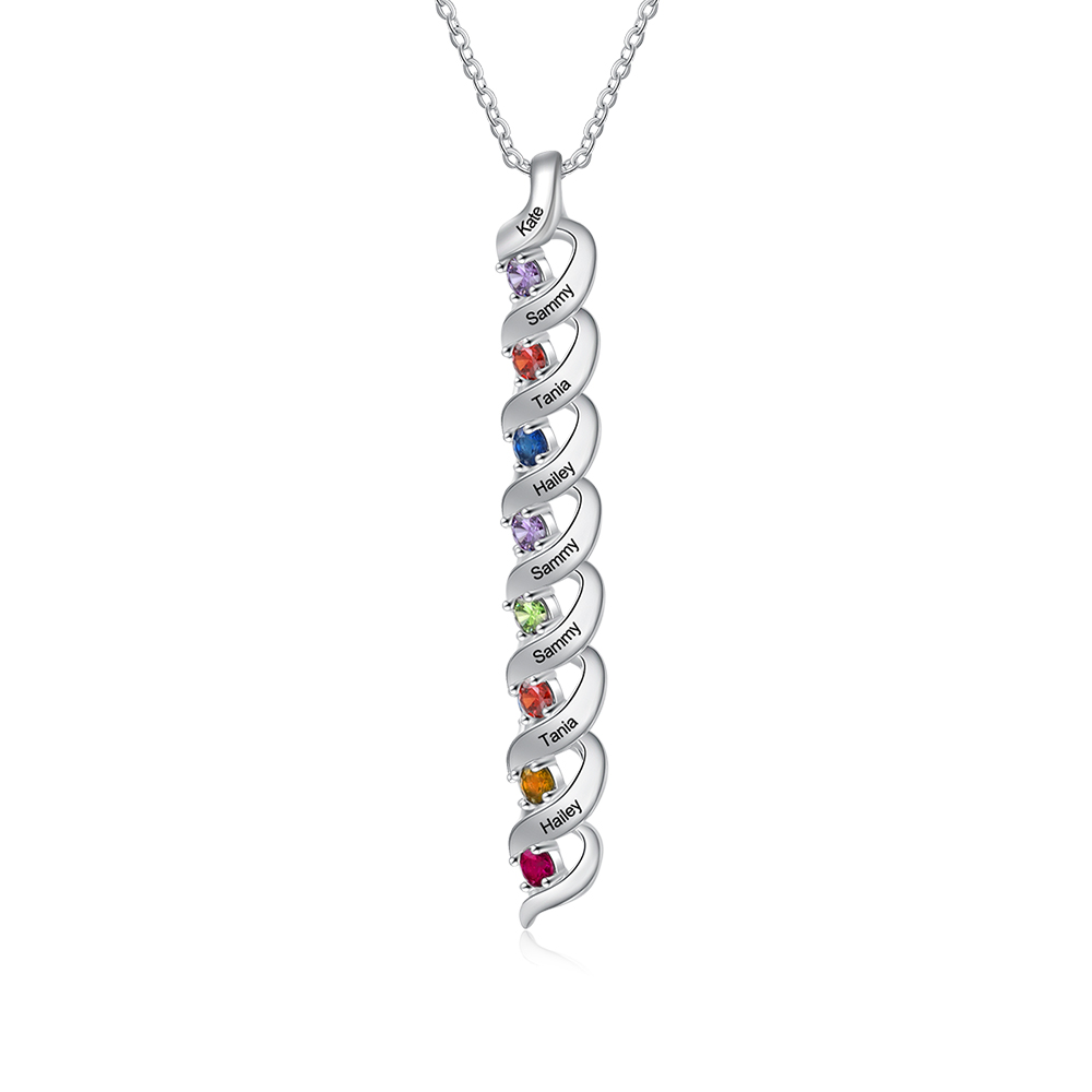 Customised Necklace Cascading Pendant with 8 Birthstones Engraving 8 Names Gifts for Her-Jessemade AU