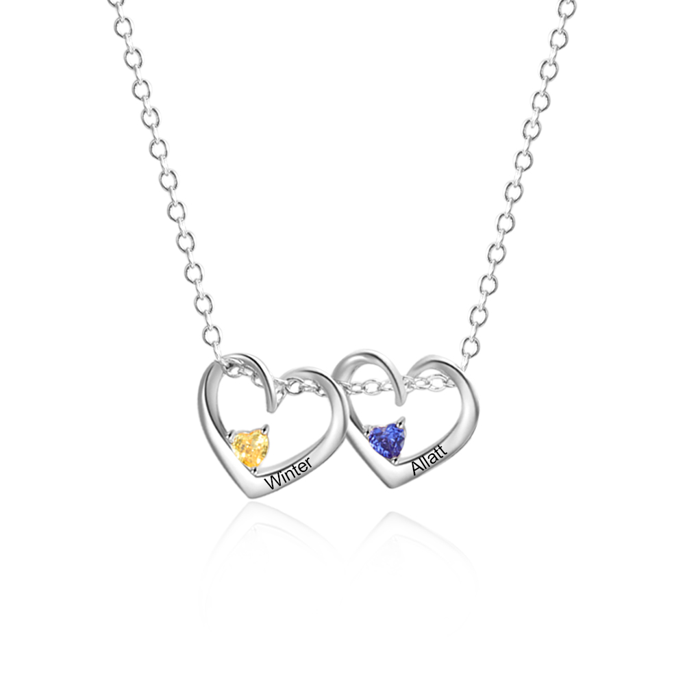 Personalised Heart Pendant Necklace Custom 2 Names & 2 Birthstones Necklace Gifts for Her-Jessemade AU