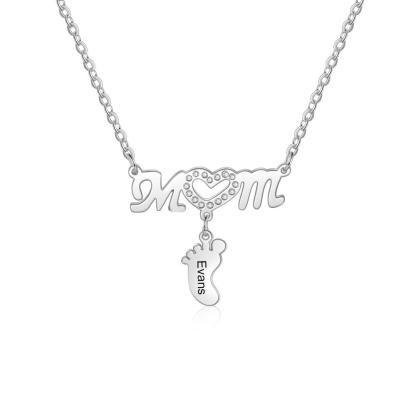 Mother Necklace with 1 Baby Foot Pendant Engraved 1 Name Rose Gift Set