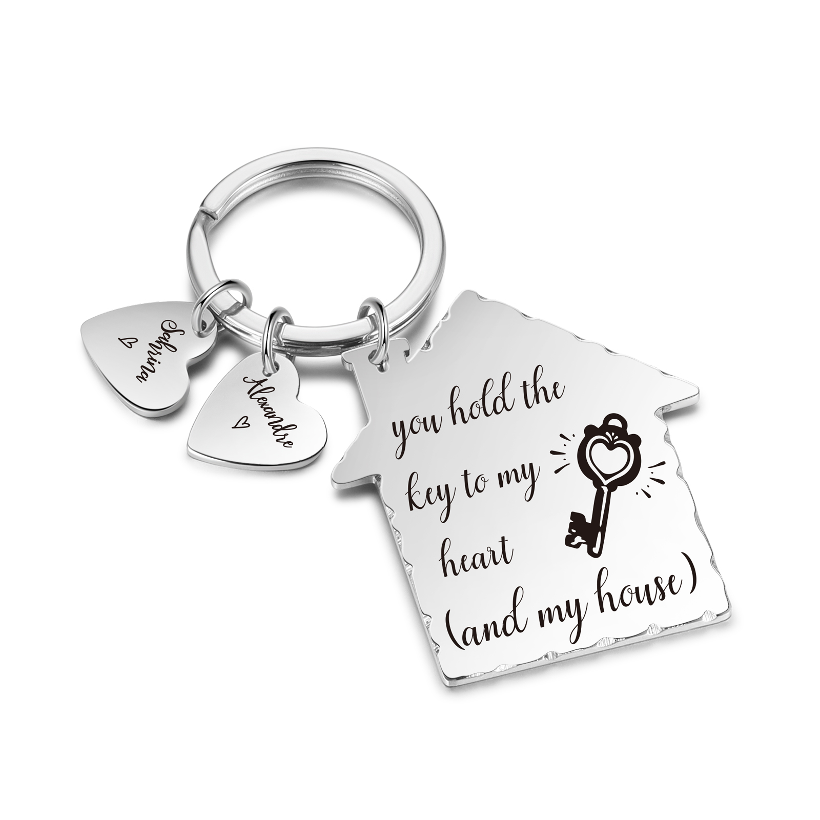 House-Shaped Keychain Customised with 2 Names Keyring Stainless Steel Personalised Gift for Couples-Jessemade AU