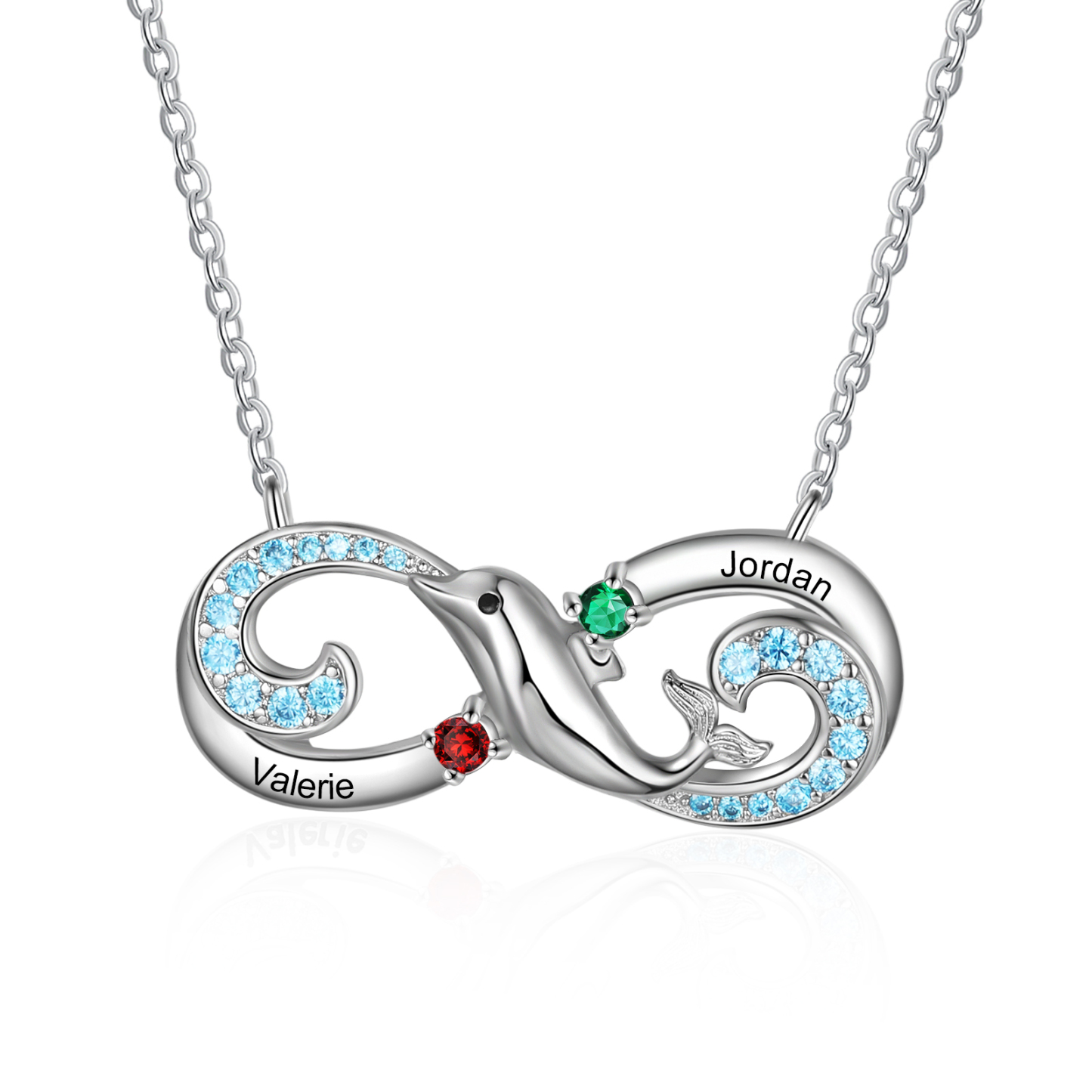 Personalised Infinite Dolphin Necklace With 2 Birthstones Custom Names Best Gift For Her-Jessemade AU