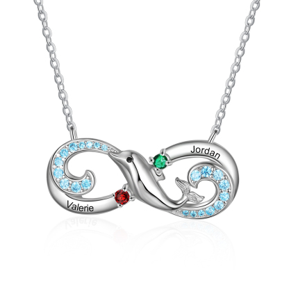Personalised Infinite Dolphin Necklace With 2 Birthstones Custom Names Best Gift For Her-Jessemade AU