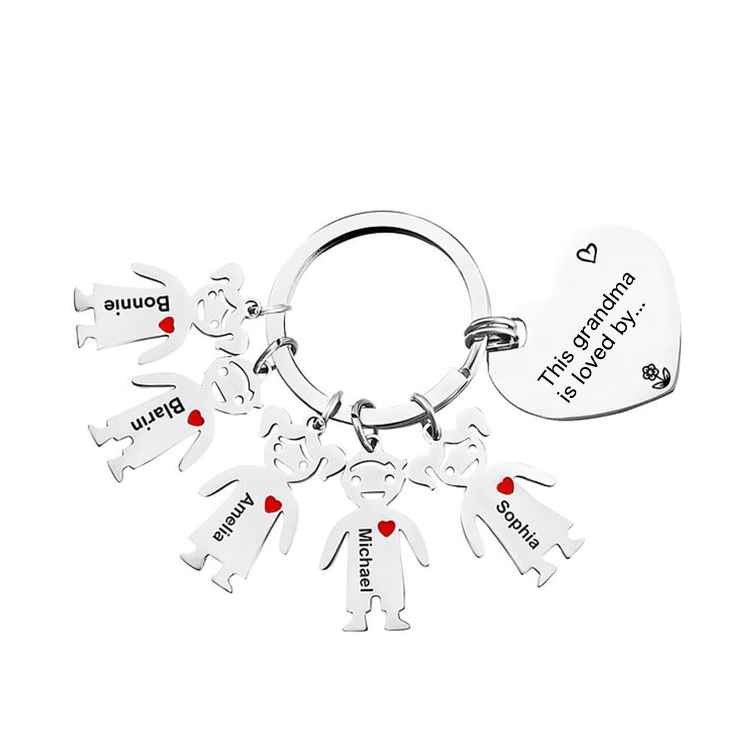 Personalised Keychain with Kid Charm Engraved 5 Names Family Keychain for Grandma-Jessemade AU