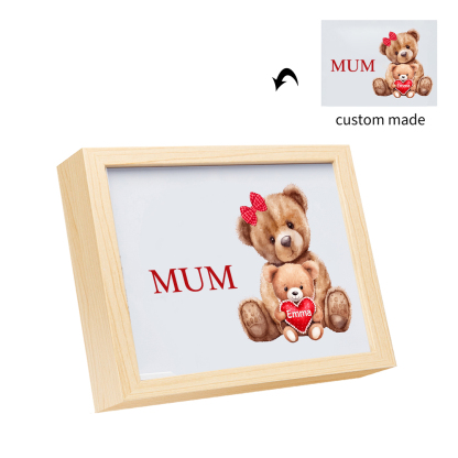 Personalised Frame Night Light Custom 1 Text  & 1 Name Teddy Bears Family Ornament Gifts for Mother/Grandma-Jessemade AU