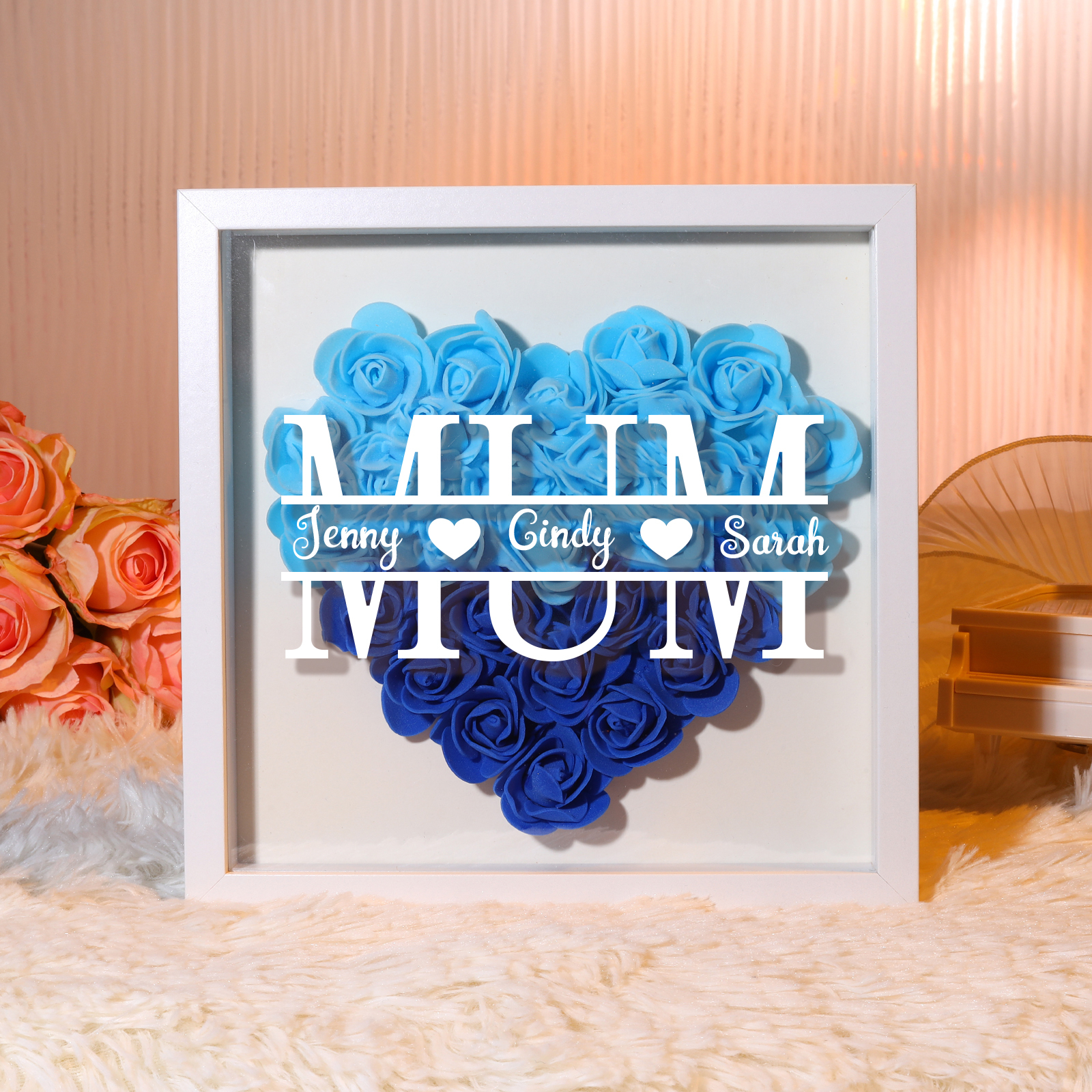 Personalised Flower Shadow Box Custom Name & Text Heart Rose Frame Decorations Mother's Day Gift for Her-Jessemade AU