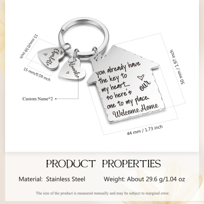 New Home Keychain Custom 2 Names Keyring Stainless Steel Personalised Gift for Couples-Jessemade AU