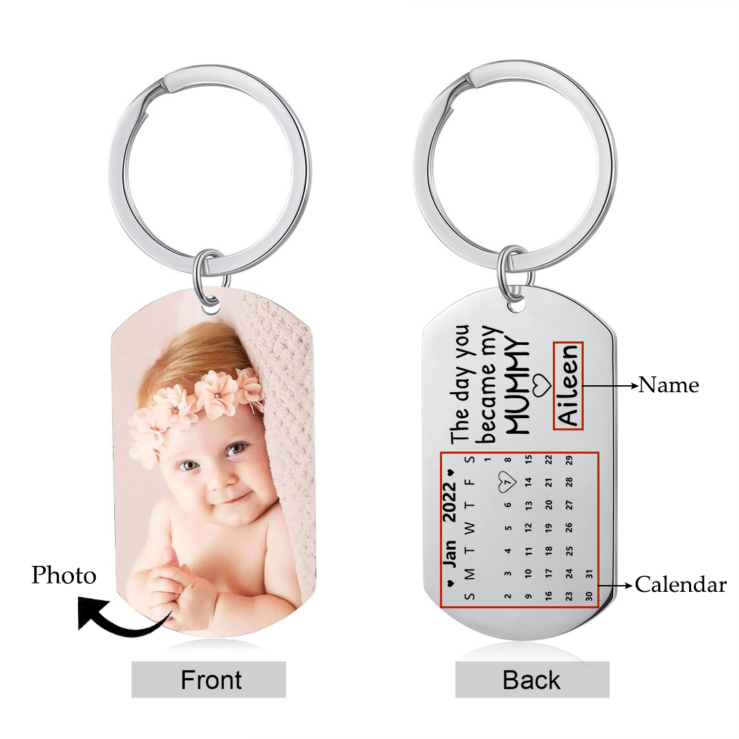 Personalised Calendar Keychain Custom Photo & Name Keychain Mother's Day Gifts - The Day You Became My Mommy/Mummy-Jessemade AU
