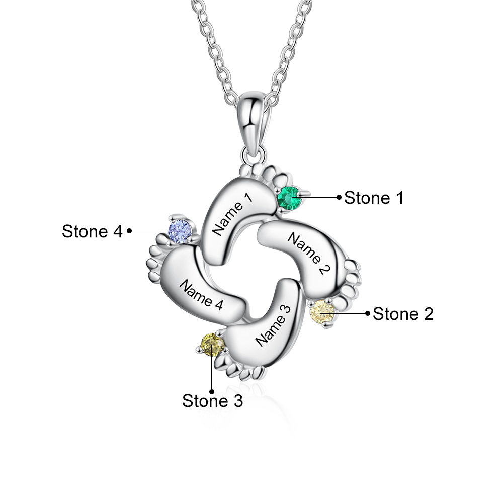 Personalised Baby Foot Bracelet With 4 Birthstones Engraved Names Gift For Mother-Jessemade AU