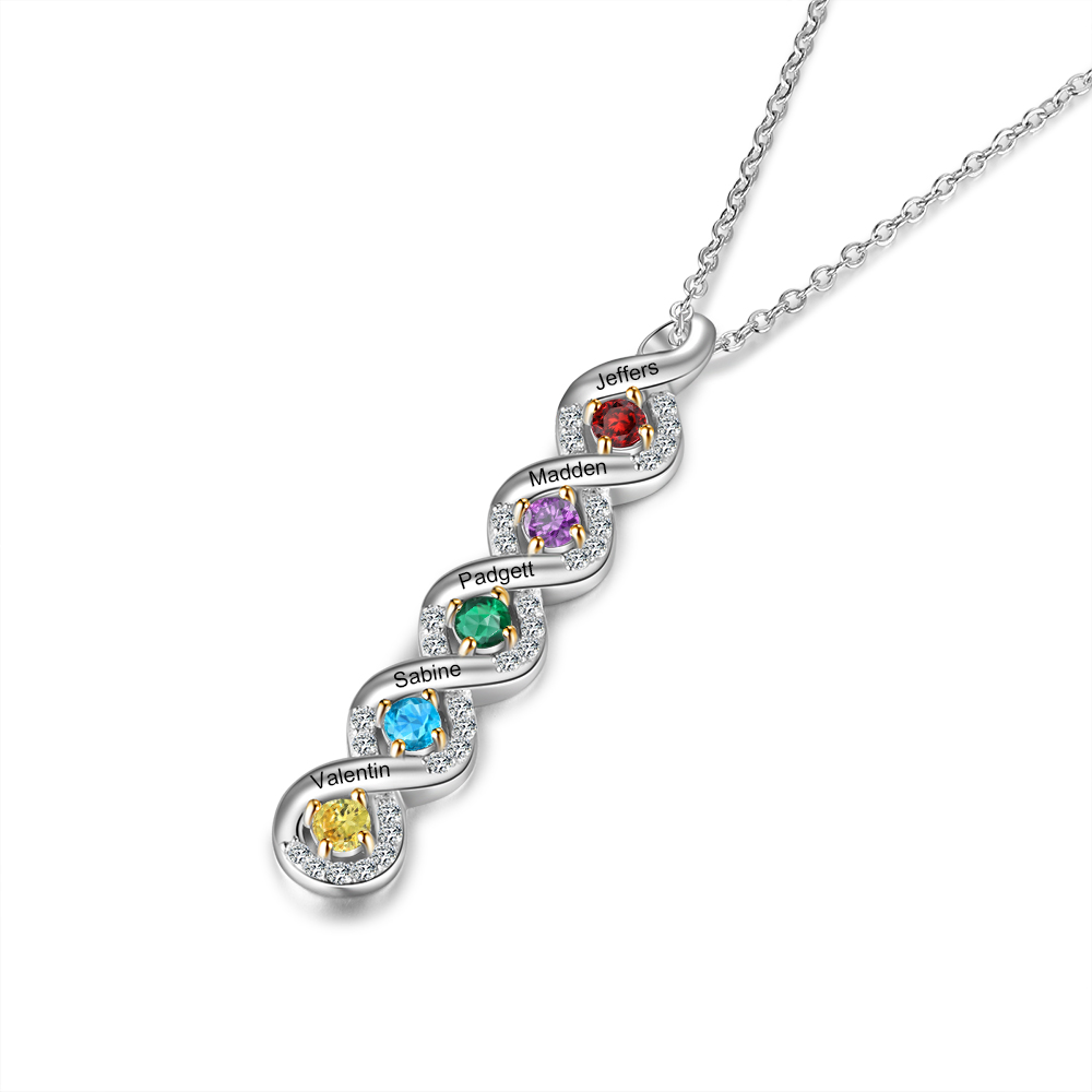 Personalised DNA Necklace With 5 Birthstones Engraved Names Gift For Women-Jessemade AU