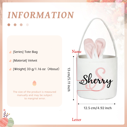 Personalised Bunny Tote Bag Customised with Name & Letter Bucket Bag Bunny Basket Easter Gifts-Jessemade AU