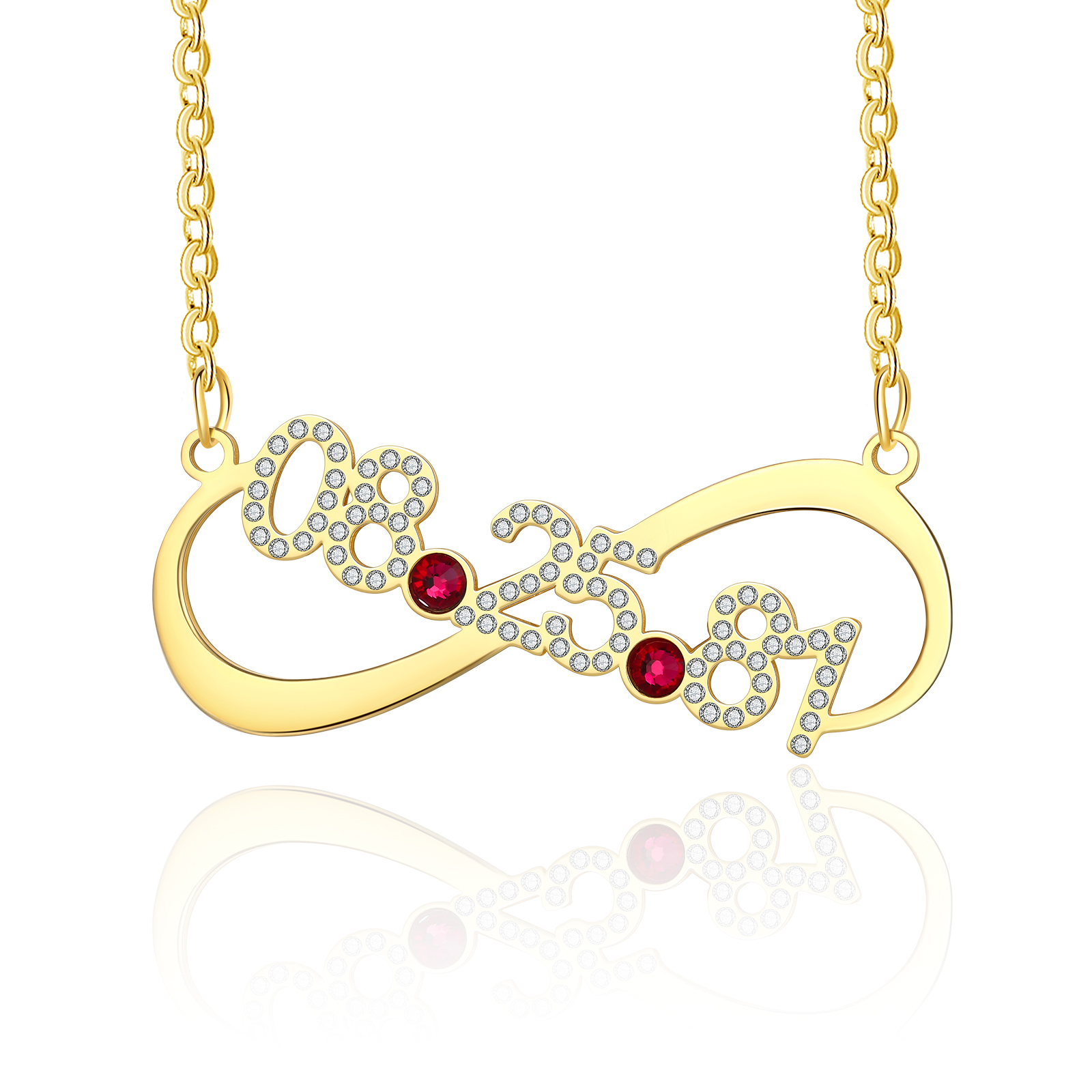 Personalised Double Hearts Birthstone Necklace With Engraving 1 Date For Lover-Jessemade AU