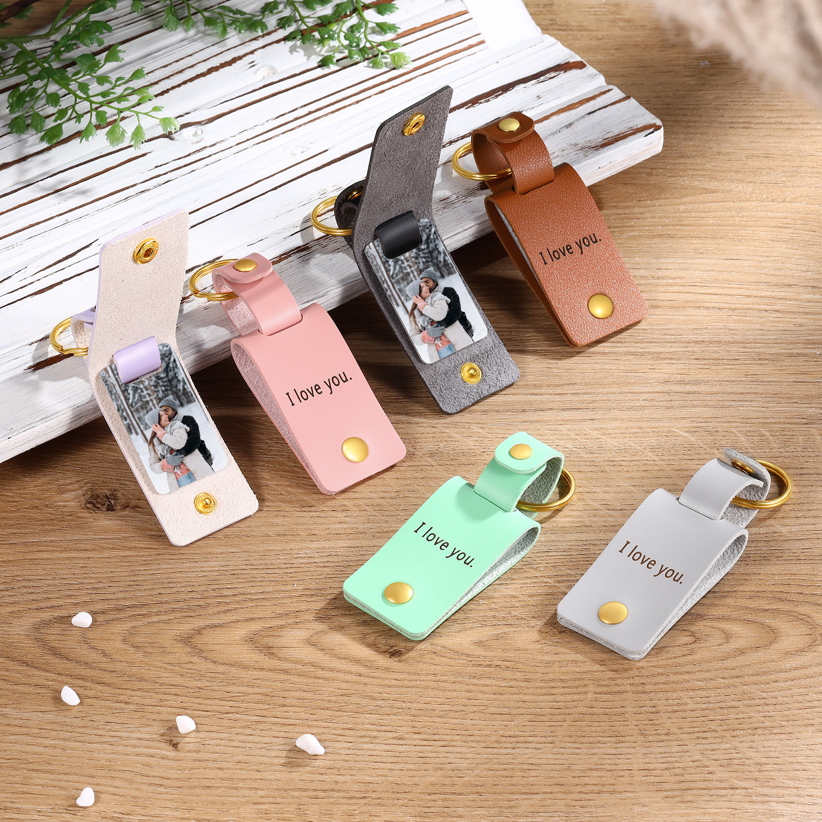 Personalised Photo Keychain Customised with Text Leather Keyring Couple Keychain Gift for Him/her-Jessemade AU