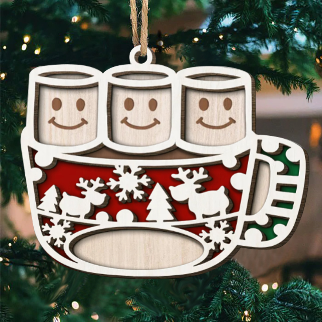 Christmas Family Ornament Custom 1 Name Coffee Cup Layered Wood Christmas Ornament-Jessemade AU