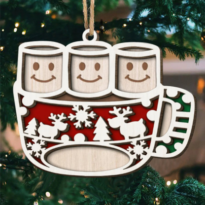 Christmas Family Ornament Custom 1 Name Coffee Cup Layered Wood Christmas Ornament-Jessemade AU