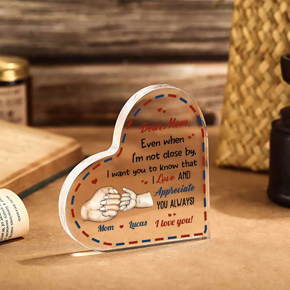 Dear Mum/Mom Personalised 2 Names Acrylic Heart Keepsake Fist Bump Ornaments - I Want You to Know That I Love and Appreciate You Always-Jessemade AU