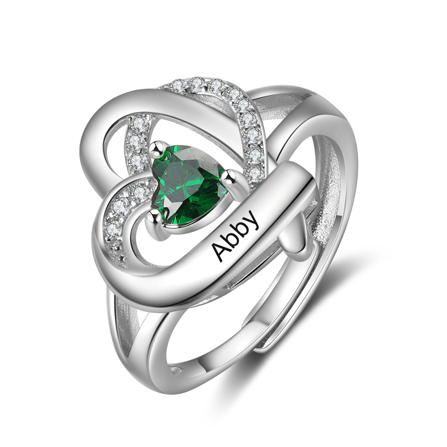 Personalised Heart Birthstone Ring Customised Name Open Ring Gift for Women Girls-Jessemade AU