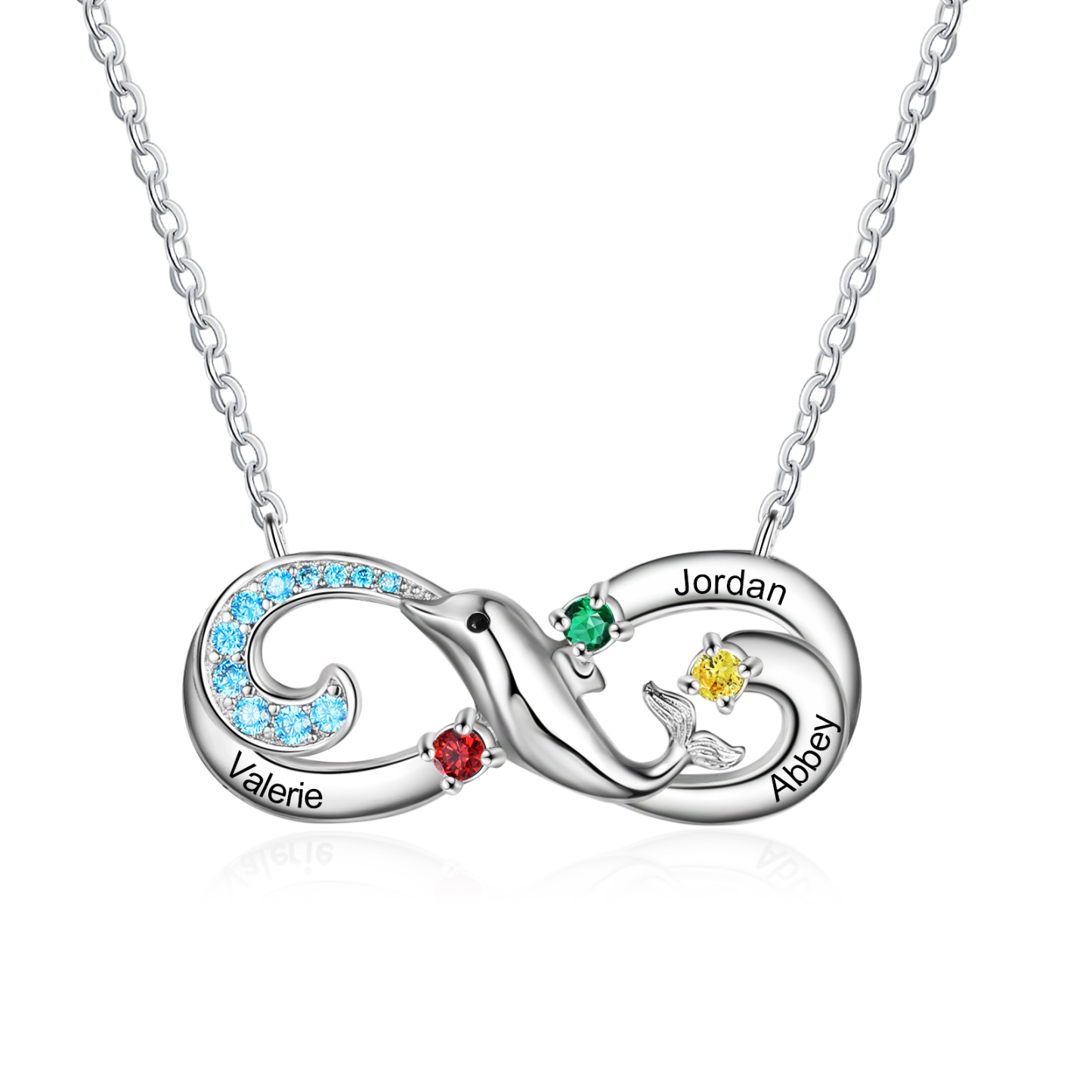 Personalised Infinite Dolphin Necklace With 3 Birthstones Custom Names Best Gift For Her-Jessemade AU