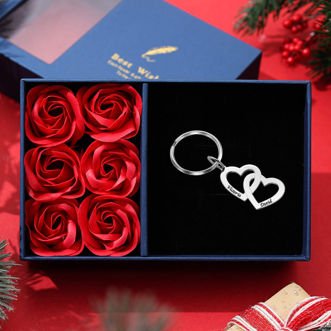 Personalised Double Heart Keychain Engraved 2 Names Gifts For Her-Jessemade AU
