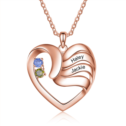 Personalised Heart Necklace With 2 Birthstones Engraved Names Family Necklace Gifts for Her-Jessemade AU