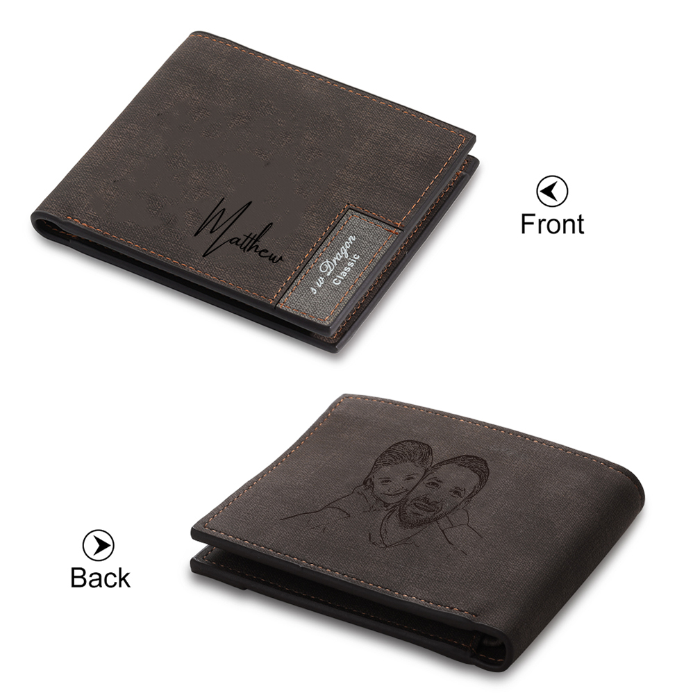 Personalised Name & Photo Billfold Wallet Custom Men's Leather Wallet Gifts for Him Dark Brown-Jessemade AU