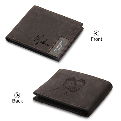 Personalised Name & Photo Billfold Wallet Custom Men's Leather Wallet Gifts for Him Dark Brown-Jessemade AU