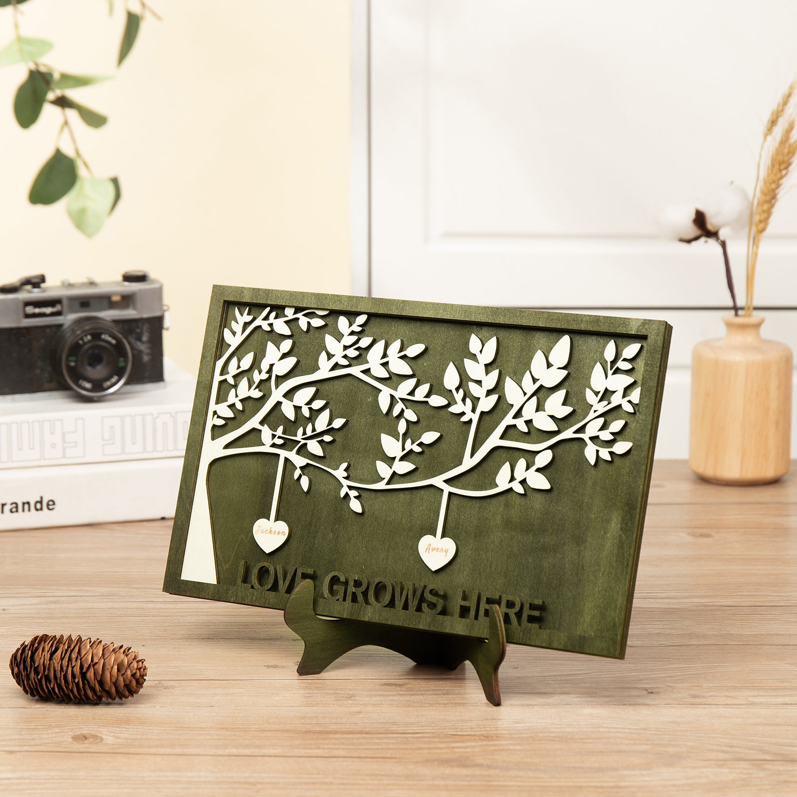Family Tree Wood Frame Personalised Family Tree Sign Engrave 2 Names Keepsake Gifts-Jessemade AU