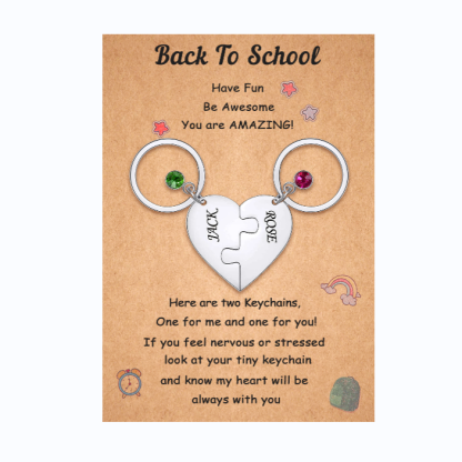 Personalised 2 Names Heart Puzzle Keychain with Birthstone Back to School Gifts for Kids-Jessemade AU