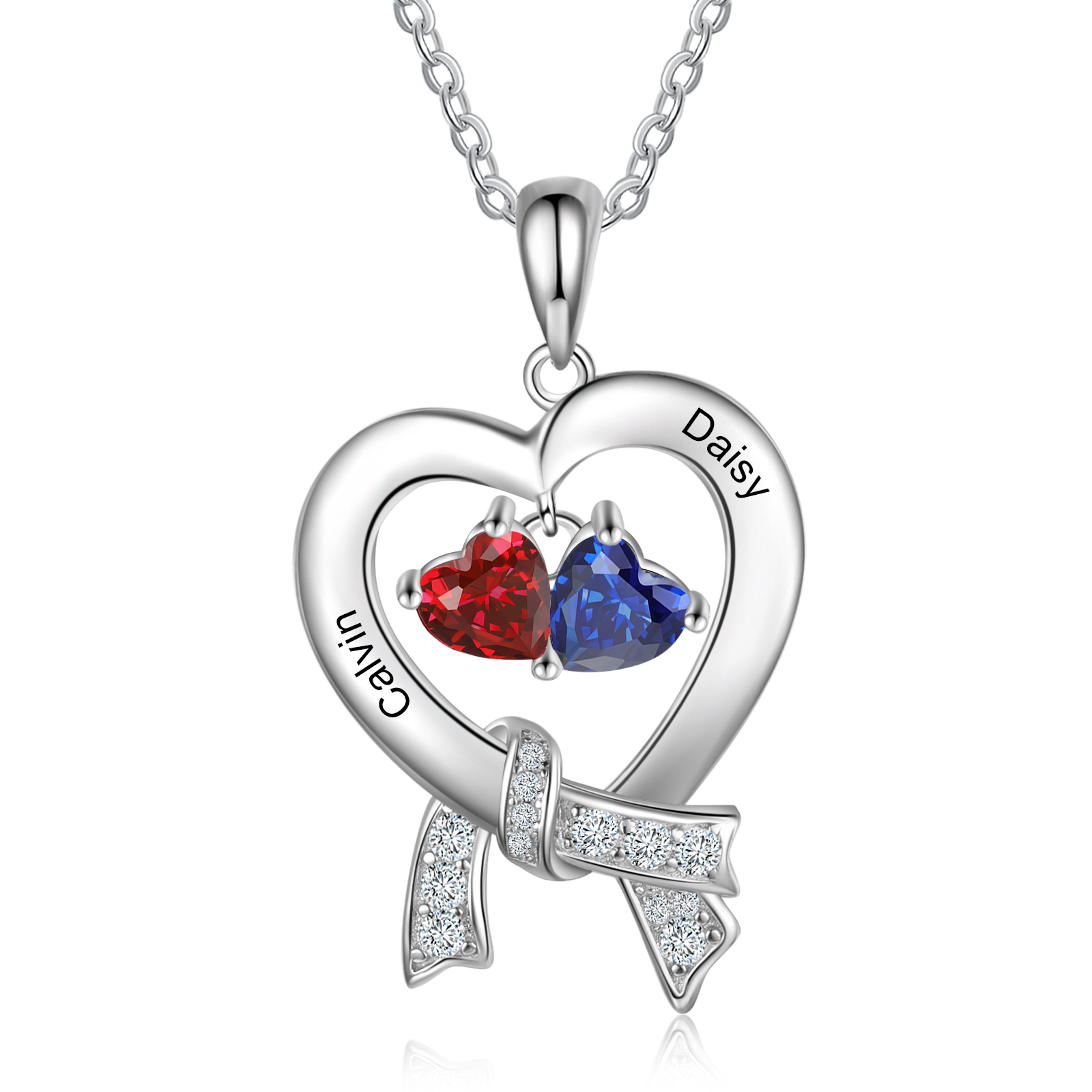 Personalised Heart Necklace With 2 Birthstones Custom Names Best Gift For Women-Jessemade AU