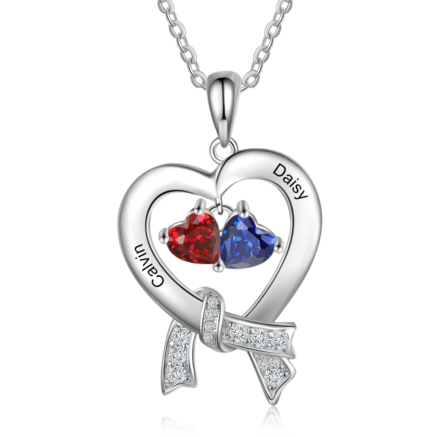 Personalised Heart Necklace With 2 Birthstones Custom Names Best Gift For Women-Jessemade AU