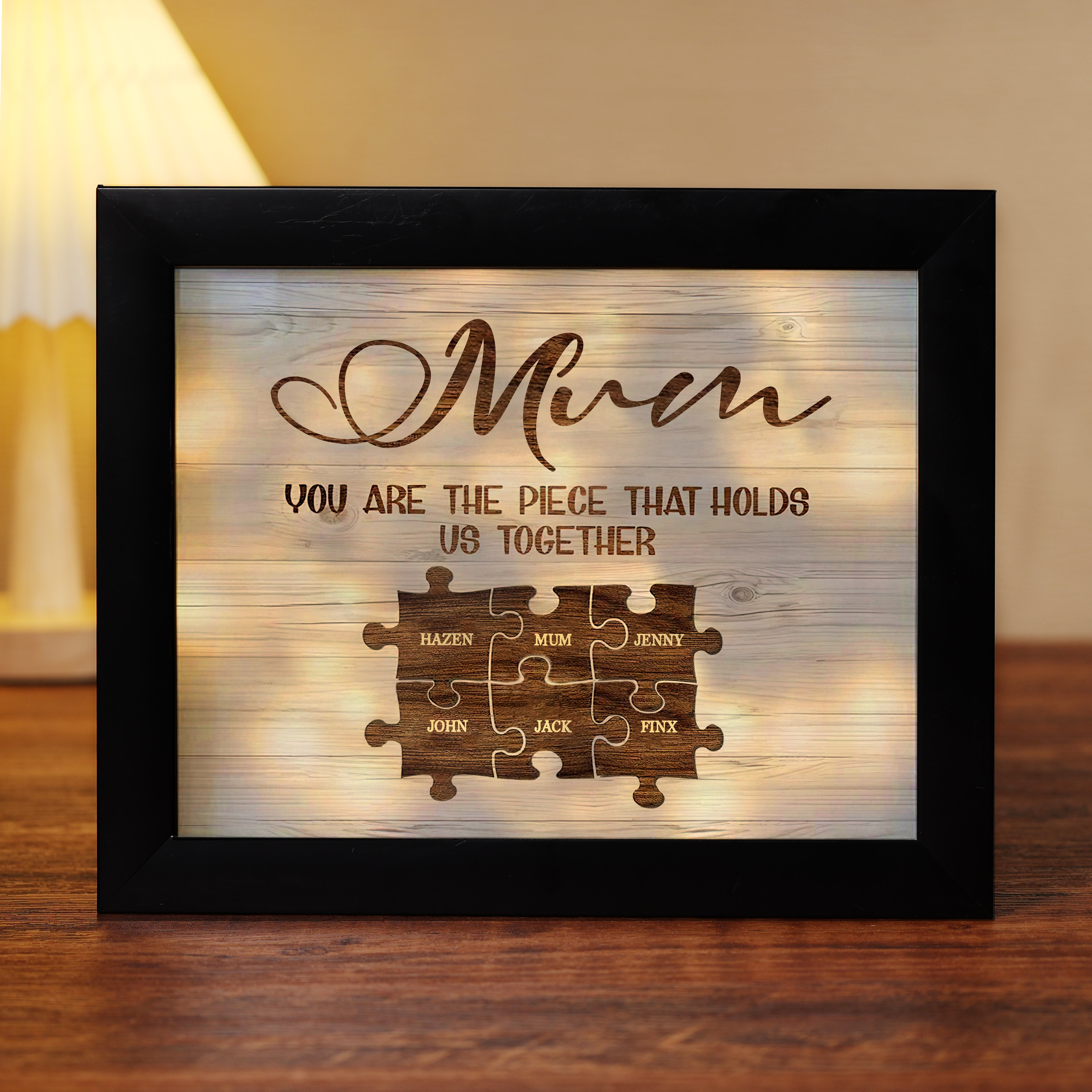 Personalised Mum Puzzle Picture Frame With Light Custom 6 Names Decor Gifts For Mother - You are the piece that holds us together-Jessemade AU