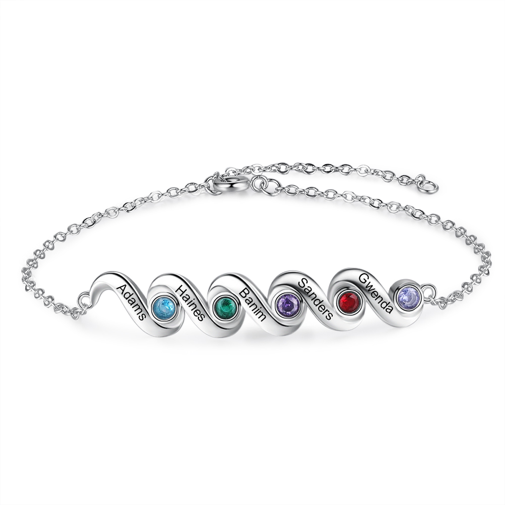 Personalised Bracelet With 5 Birthstones Engraved Names Bracelet Gift For Women-Jessemade AU
