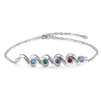 Personalised Bracelet With 5 Birthstones Engraved Names Bracelet Gift For Women-Jessemade AU