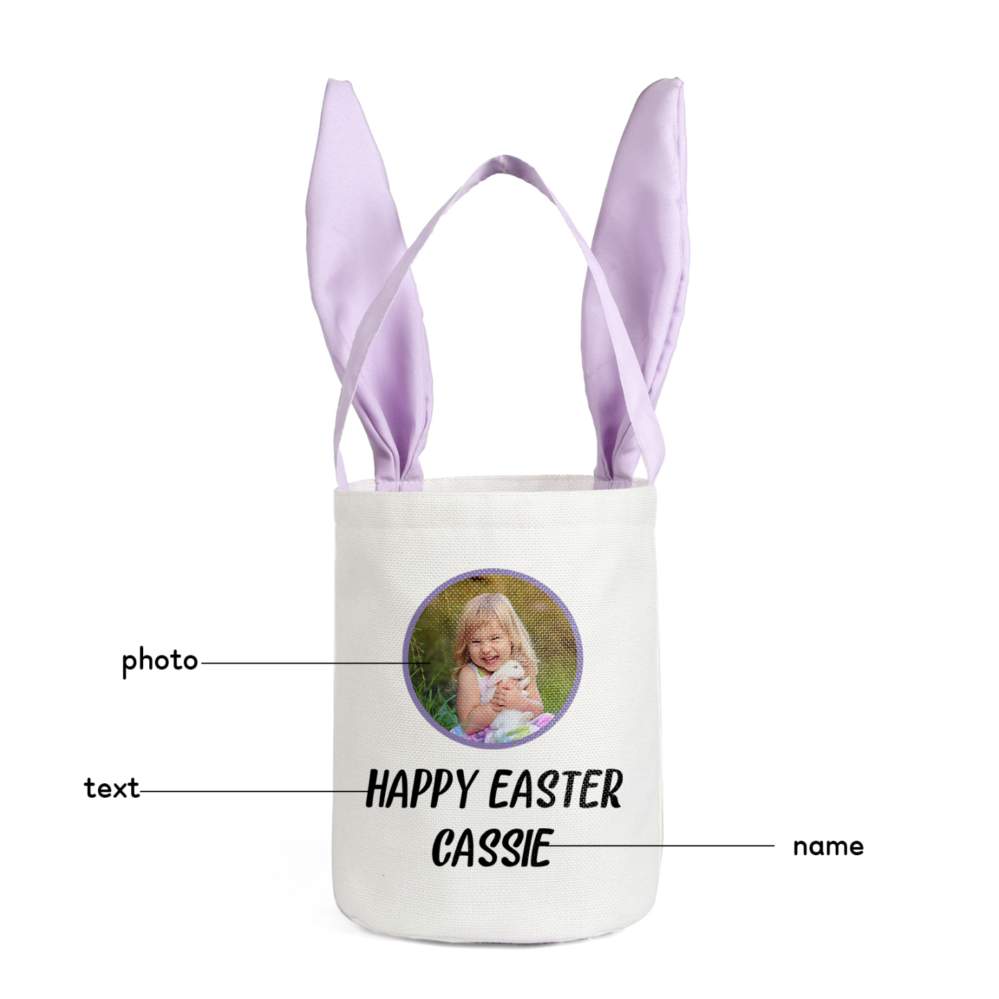 Personalised Photo Bunny Tote Bag Custom Name & Text Bucket Bag Bunny Basket Easter Gifts-Jessemade AU