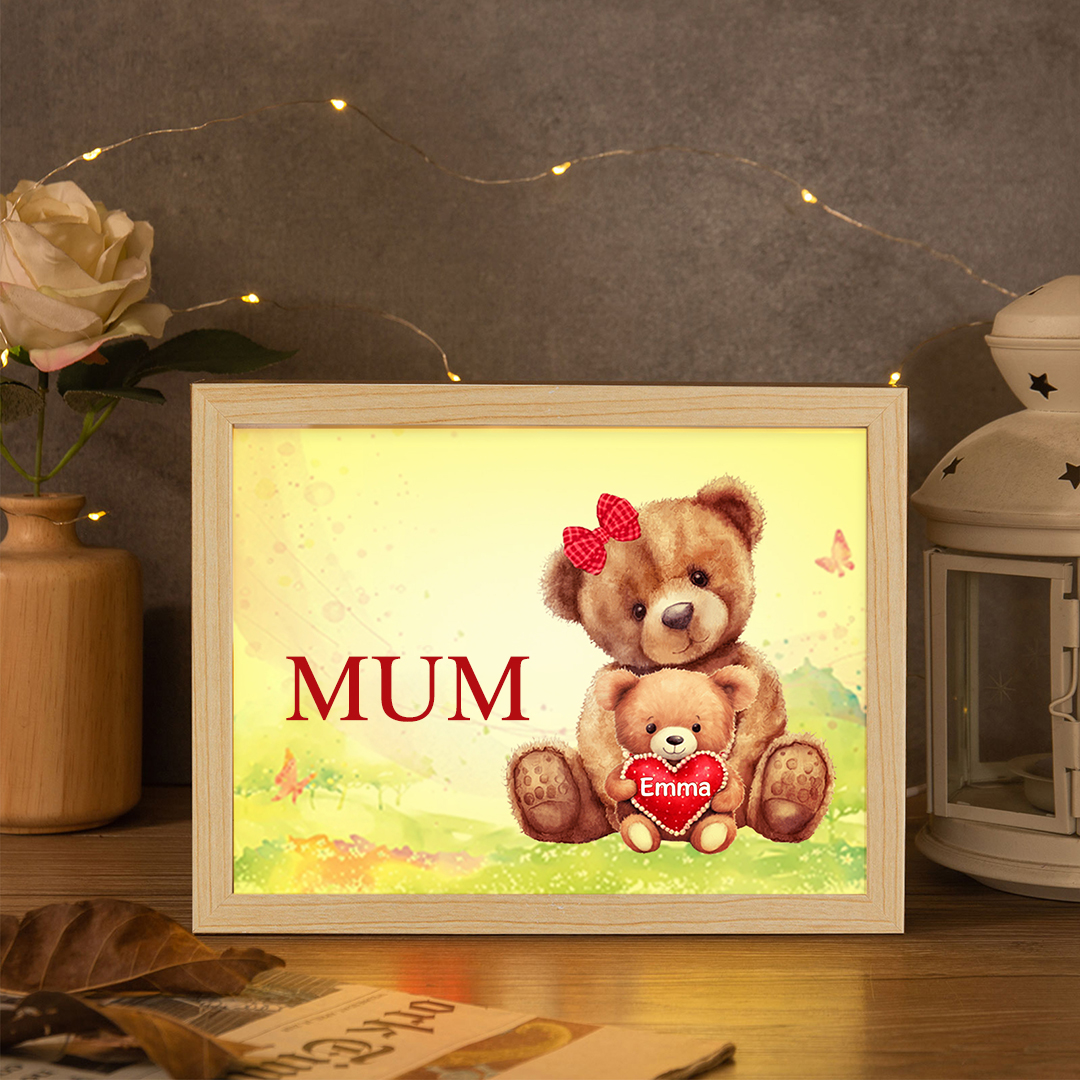 Personalised Frame Night Light Custom 1 Text  & 1 Name Teddy Bears Family Ornament Gifts for Mother/Grandma-Jessemade AU