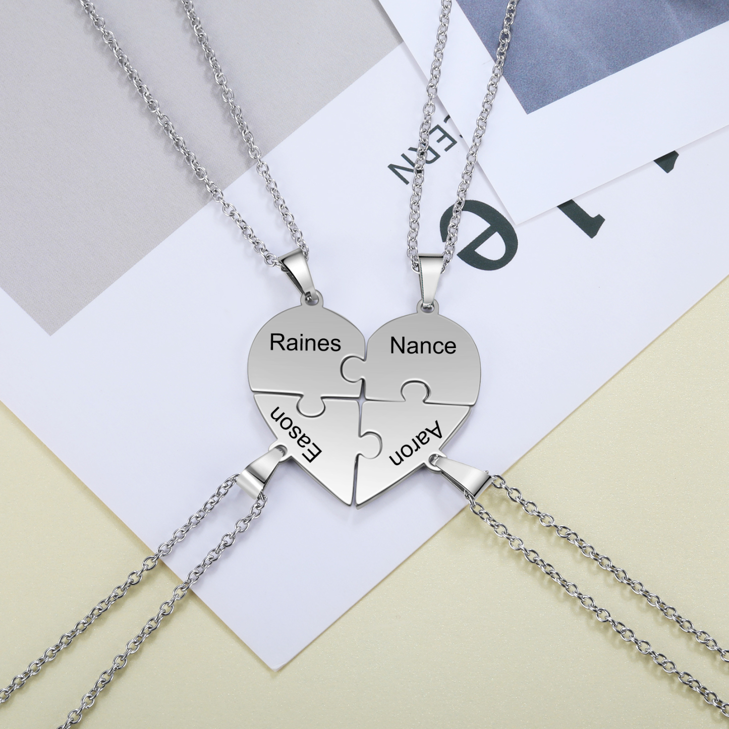Personalised Heart Puzzle Necklace With 4 Names Gifts For Her-Jessemade AU