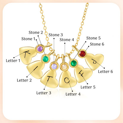 Personalised Heart Pendant Necklace Custom 6 Letters & 6 Birthstones Necklace Gifts for Her-Jessemade AU