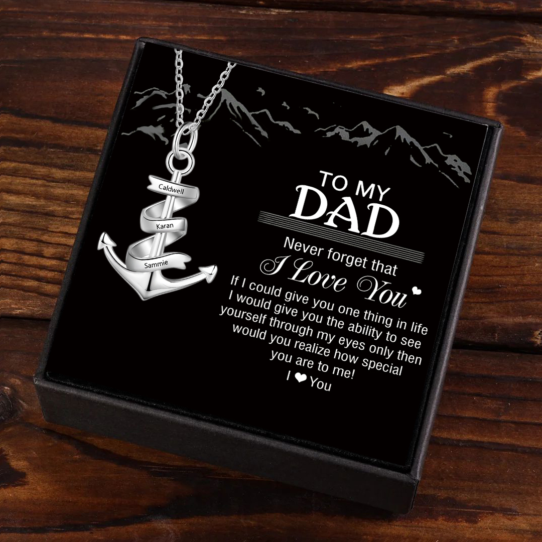 Personalised Pirate Ship Anchor Necklace Engrave 3 Names Necklace For Dad-Jessemade AU