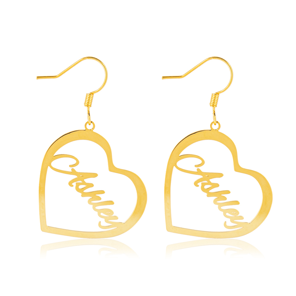 Heart Personalised Name Earrings Custom Hoop Earrings Gift for Her-Jessemade AU