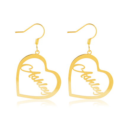 Heart Personalised Name Earrings Custom Hoop Earrings Gift for Her-Jessemade AU