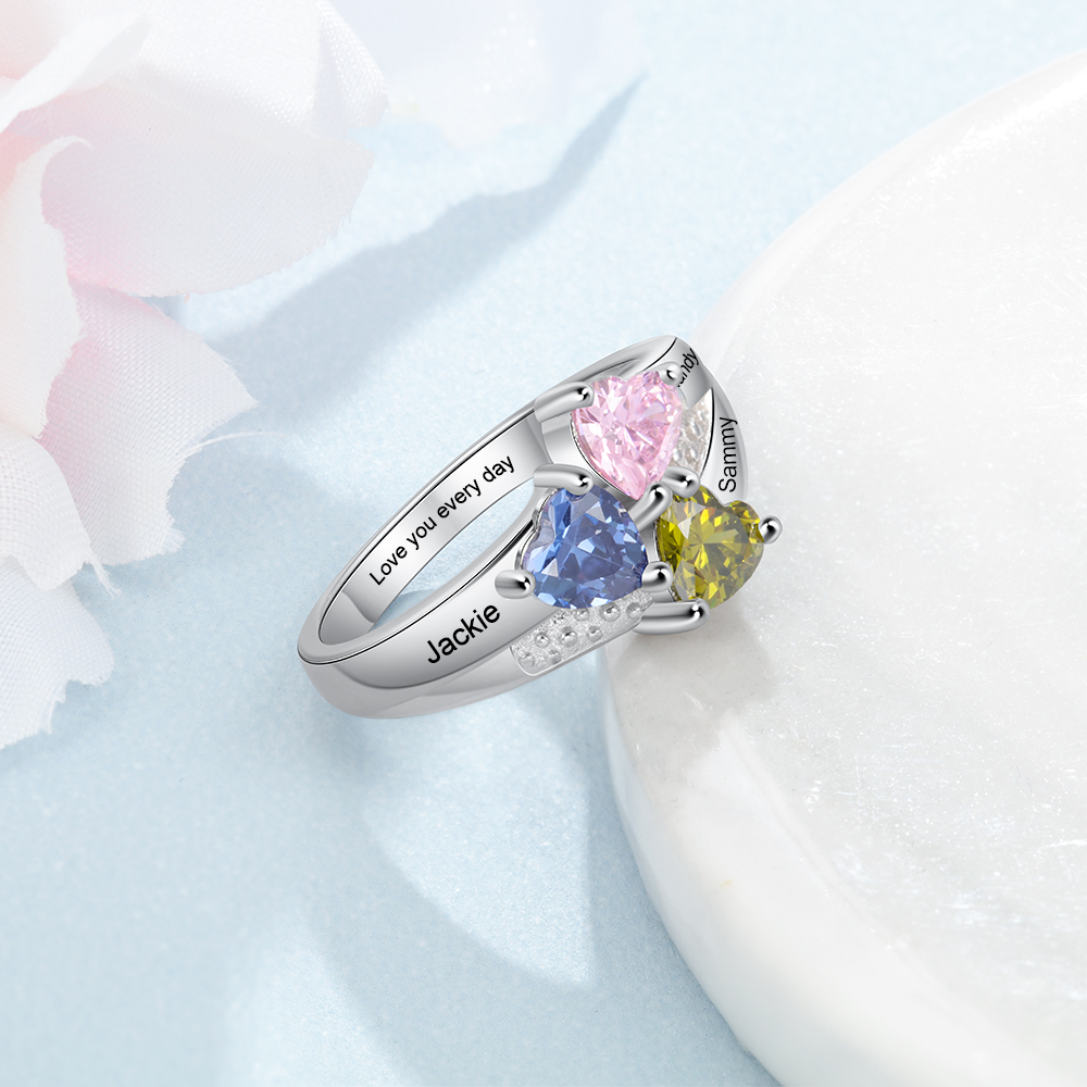 Personalised 3 Birthstones Mothers Ring With Names Gifts For Her-Jessemade AU