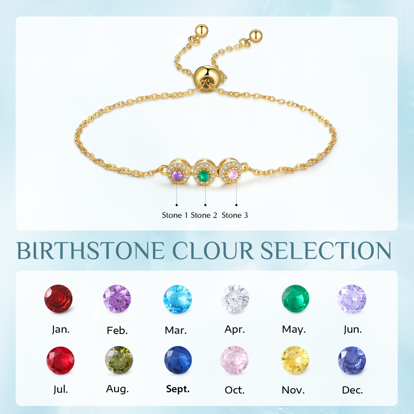 Personalised Women's Bracelet Customised 3 Birthstones Bracelets Birthday Mother's Day Gift for Her-Jessemade AU